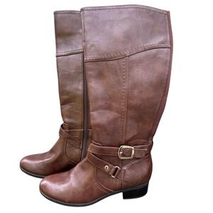 Unisa Brown Riding‎ Boots Size 8M Knee High Gold Buckle Detail Zip Up Fall Style